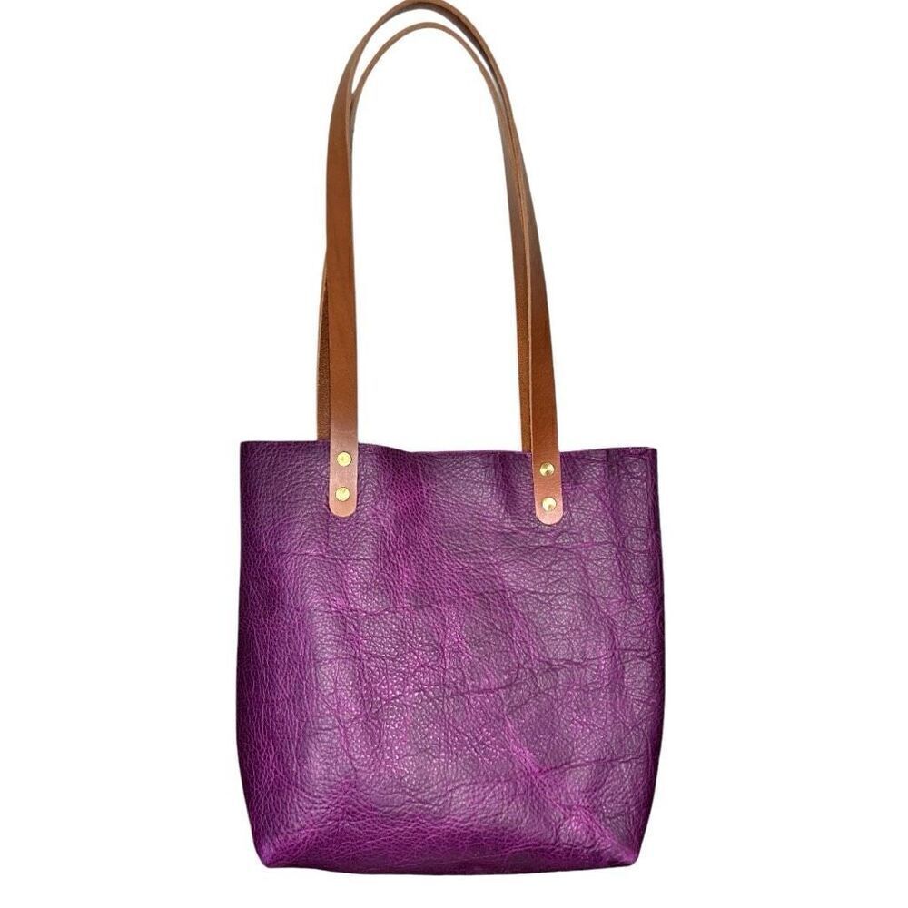 Custom Tote in Grape Bison With Tan Handles